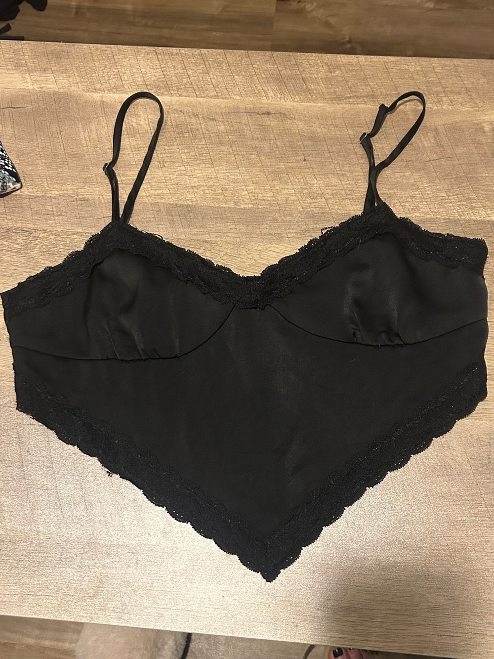 Forever 21 Black Lace-Trim Camisole Handkerchief Hem